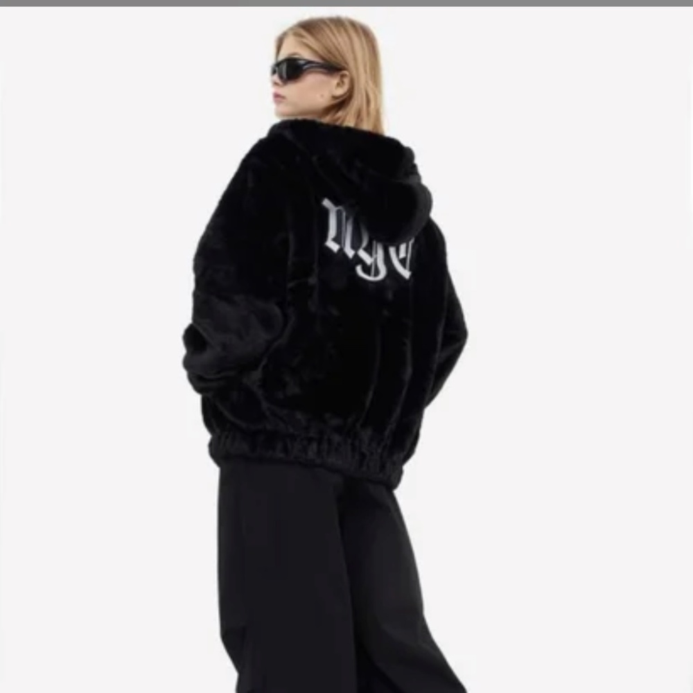 H&M Divided Juniors Black XS Faux Fur Hooded Coat